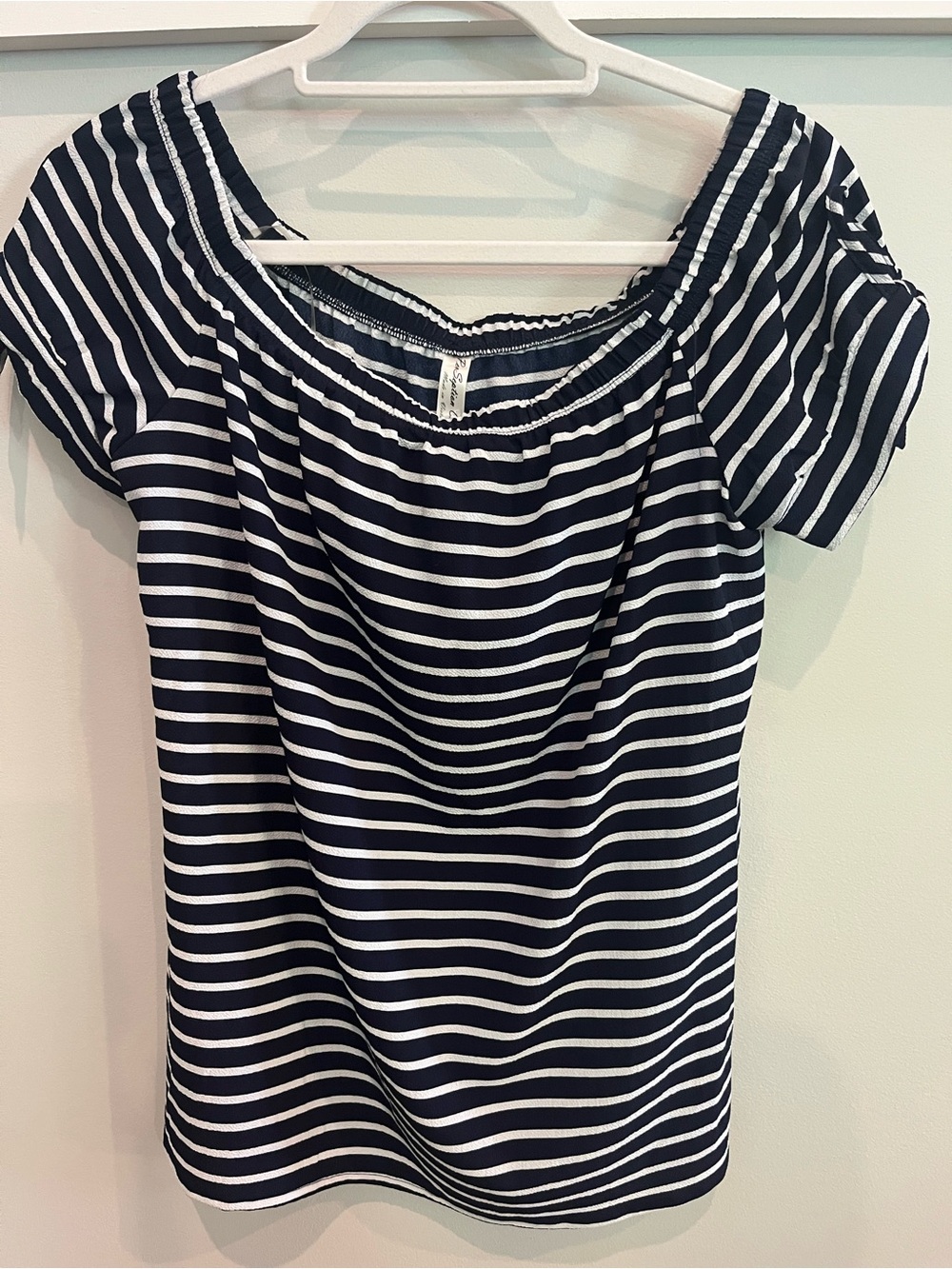 PerSeption Concept Navy and White Striped Off-Shoulder Top